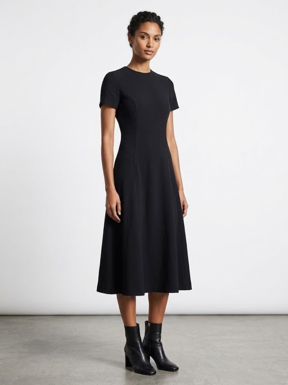 NWT Polo Ralph Lauren Fit & Flare Midi in Black Short Sleeve Crepe Dress 8 - Picture 2 of 7